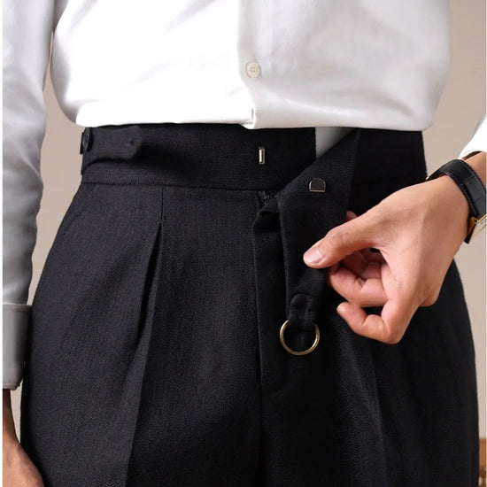 Single-pleat straight high-waist trousers