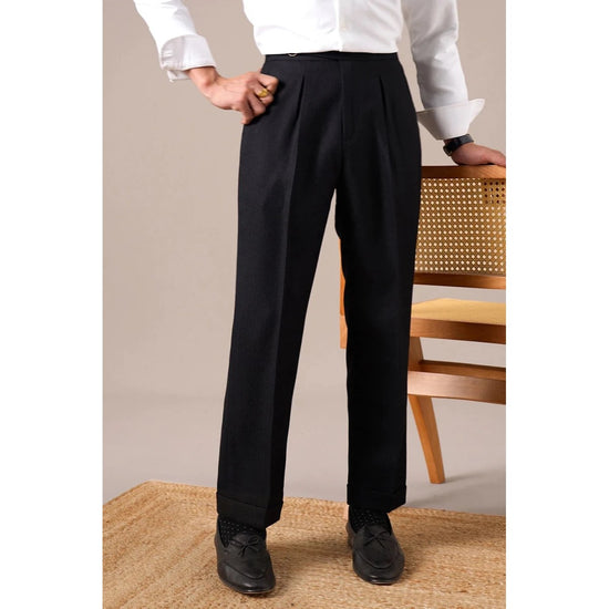 Single-pleat straight high-waist trousers
