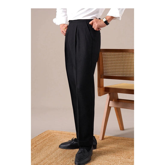 Single-pleat straight high-waist trousers