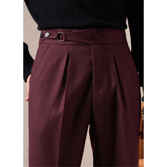 Single-pleat straight high-waist trousers