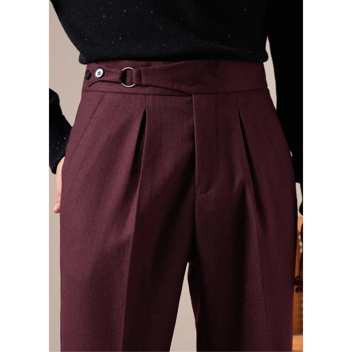 Single-pleat straight high-waist trousers