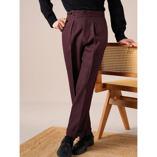 Single-pleat straight high-waist trousers