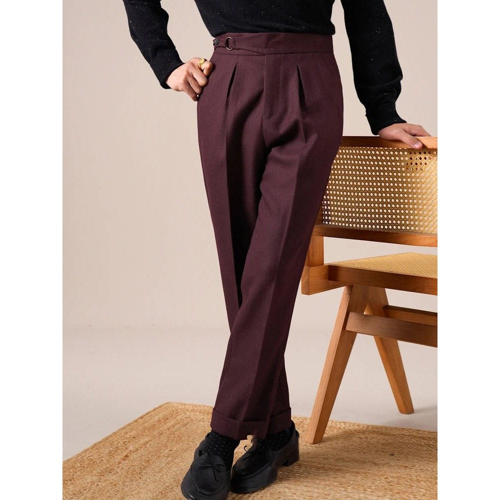 Single-pleat straight high-waist trousers
