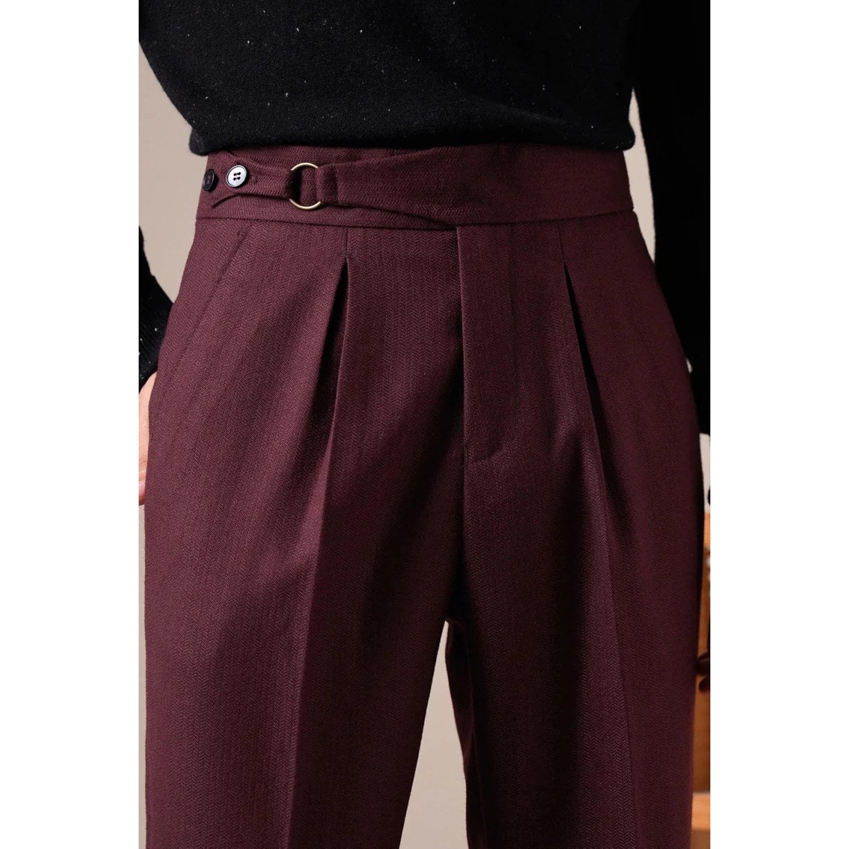 Single-pleat straight high-waist trousers