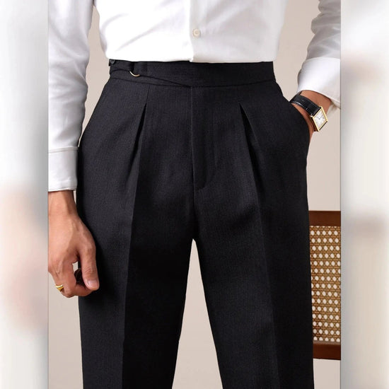 Single-pleat straight high-waist trousers