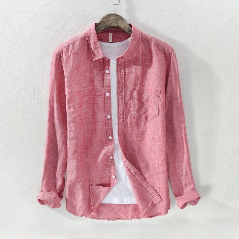 Solid Long-sleeved Linen Shirt