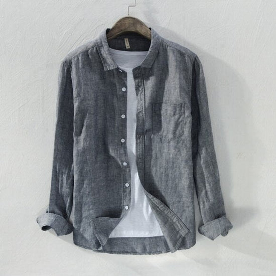 Solid Long-sleeved Linen Shirt