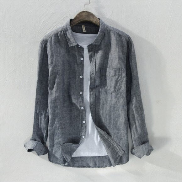 Solid Long-sleeved Linen Shirt