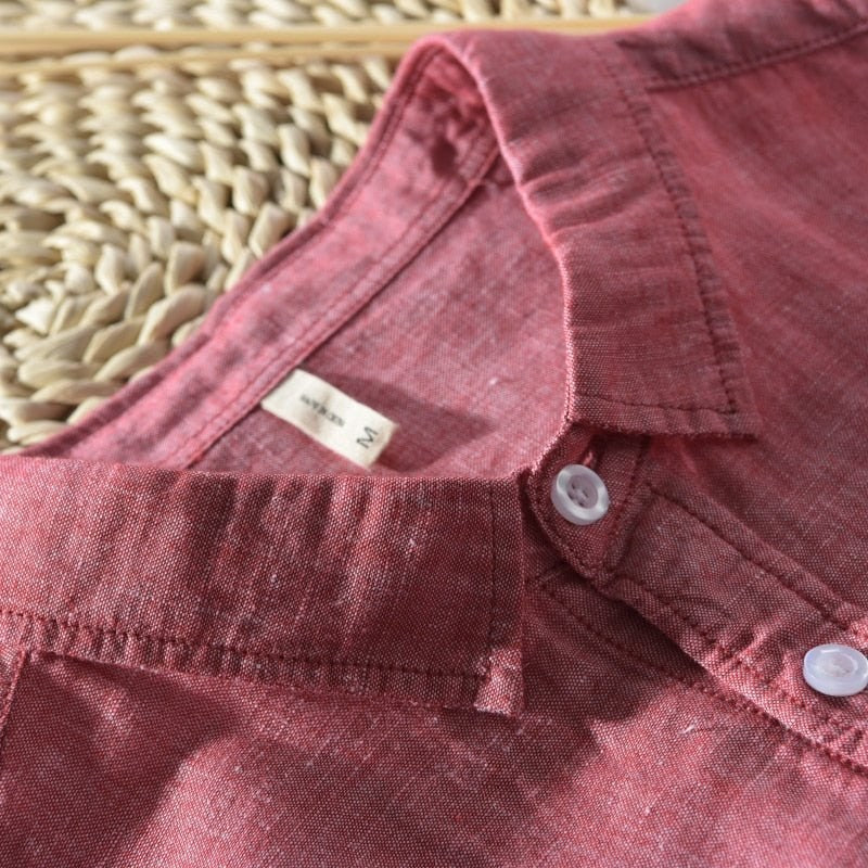 Solid Long-sleeved Linen Shirt