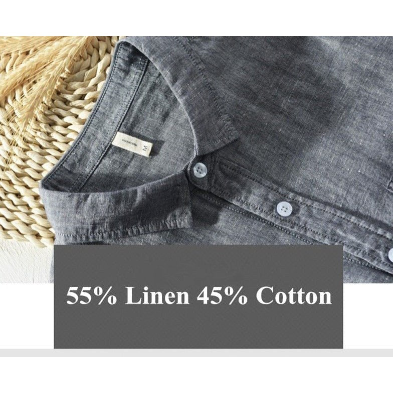 Solid Long-sleeved Linen Shirt