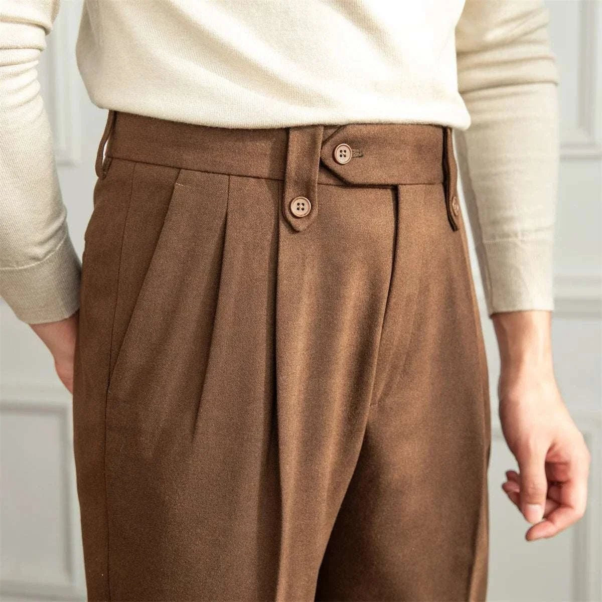 Straight high-waist casual trousers