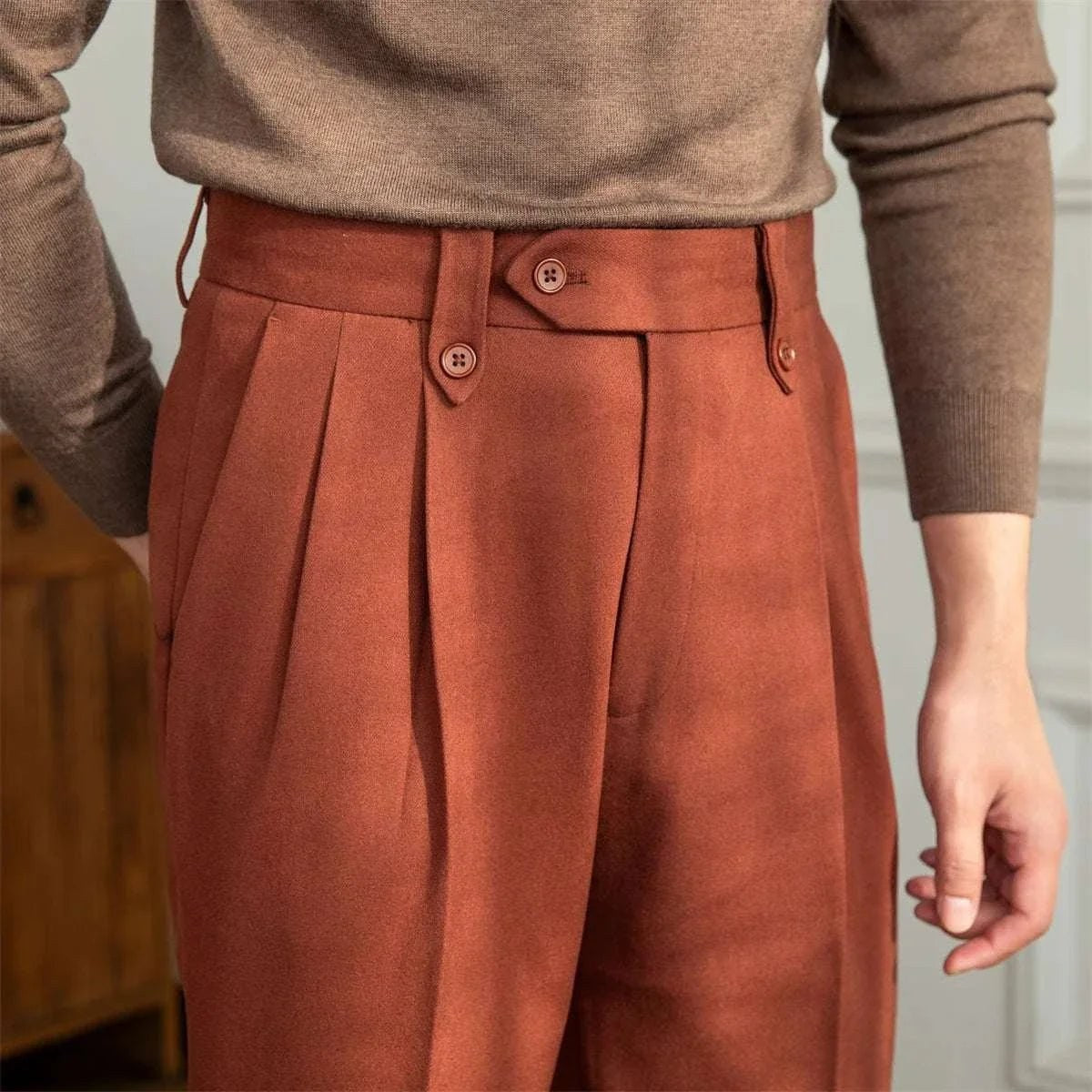 Straight high-waist casual trousers