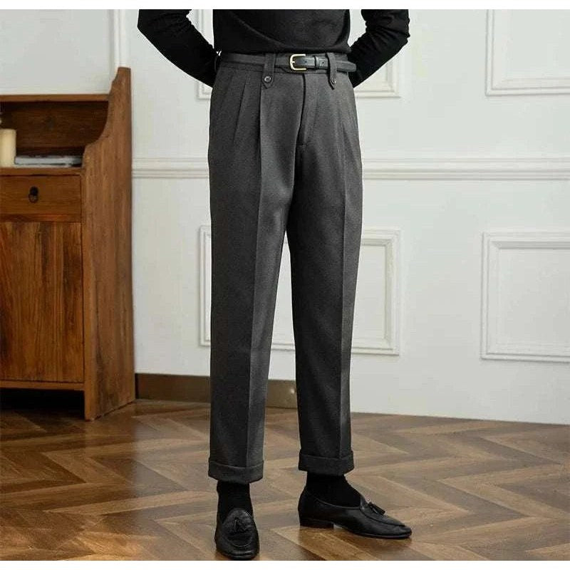 Straight high-waist casual trousers
