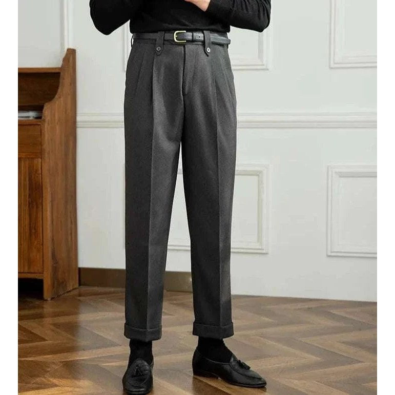 Straight high-waist casual trousers