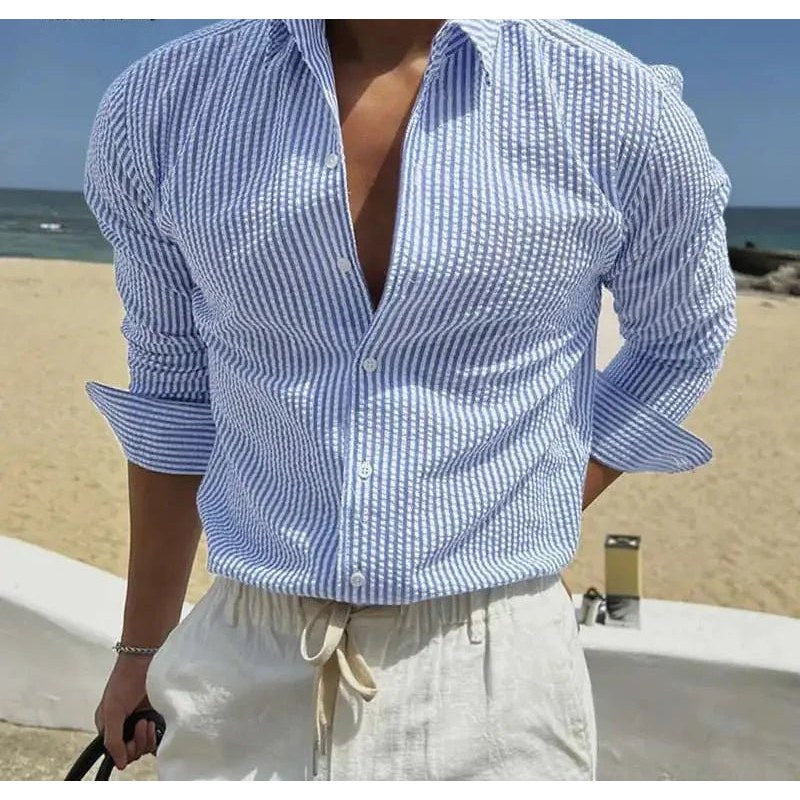 Streetwear summer long-sleeve shirt with stripes