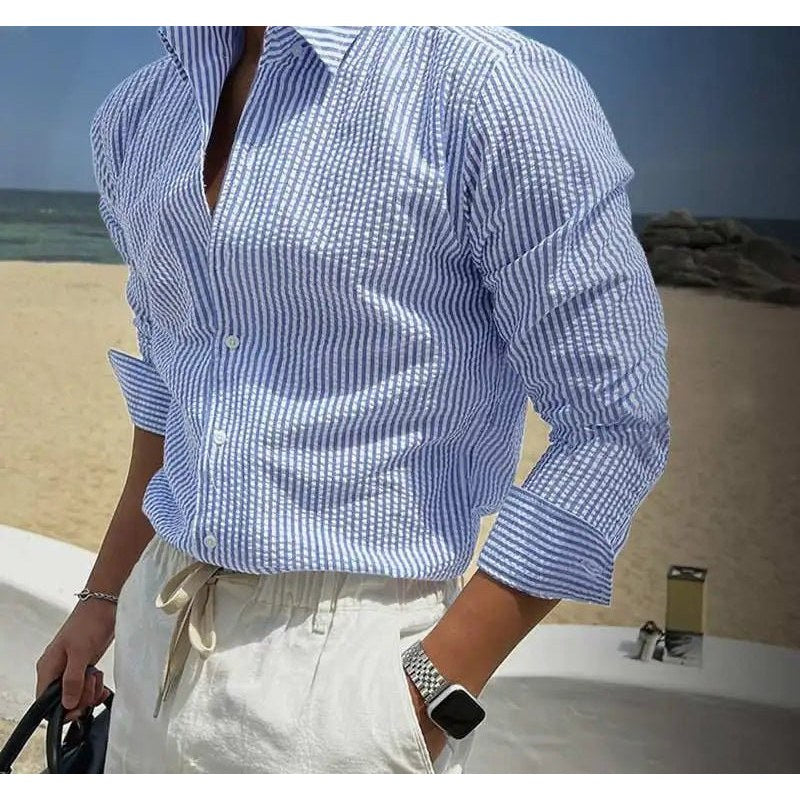Streetwear summer long-sleeve shirt with stripes