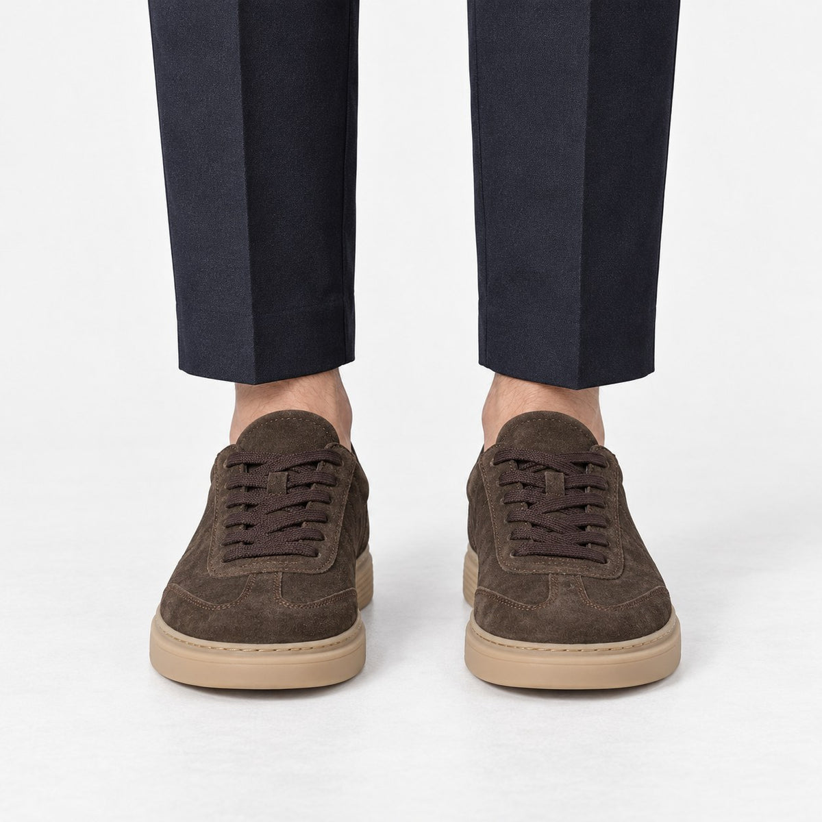 Suede cupsole sneakers with tonal laces