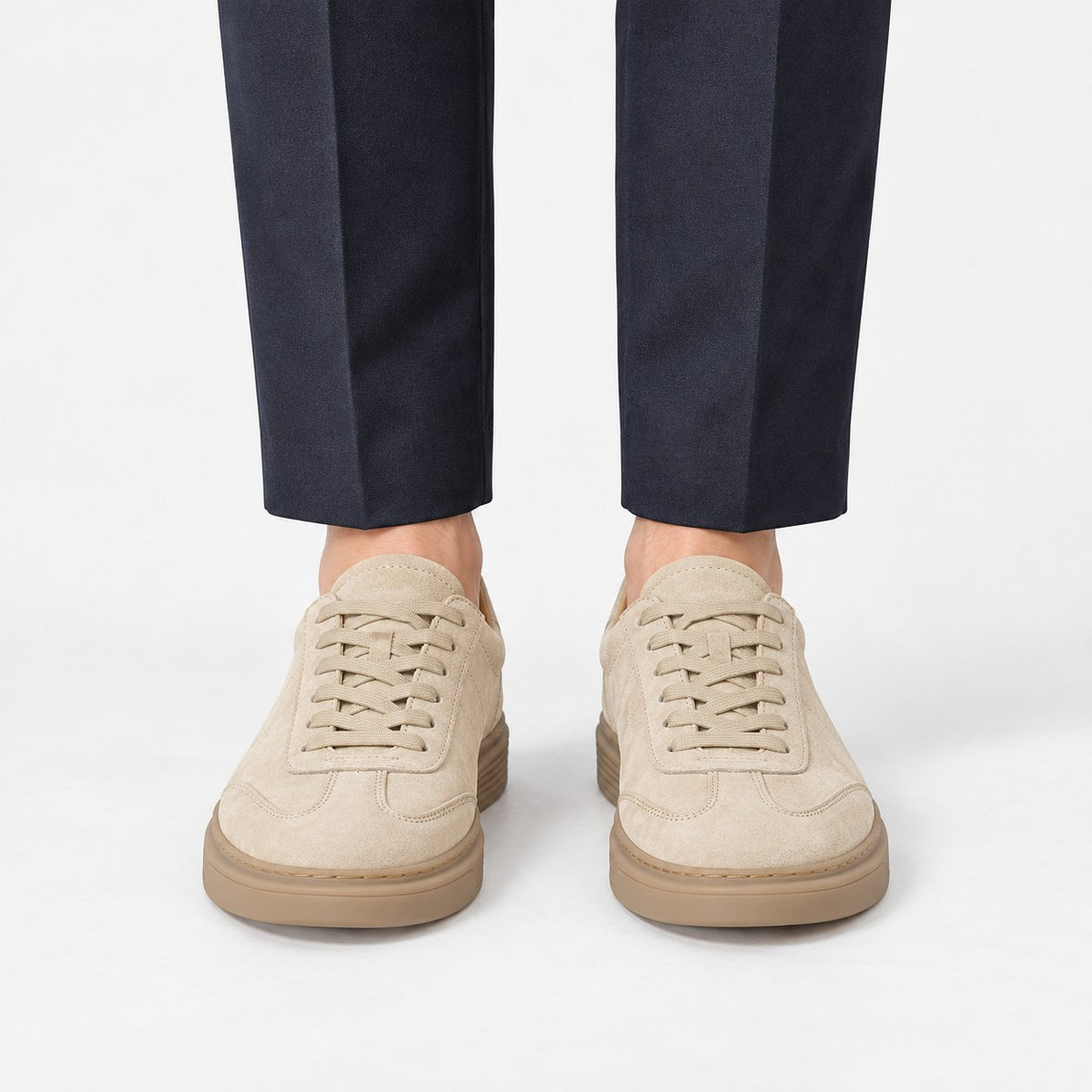 Suede cupsole sneakers with tonal laces