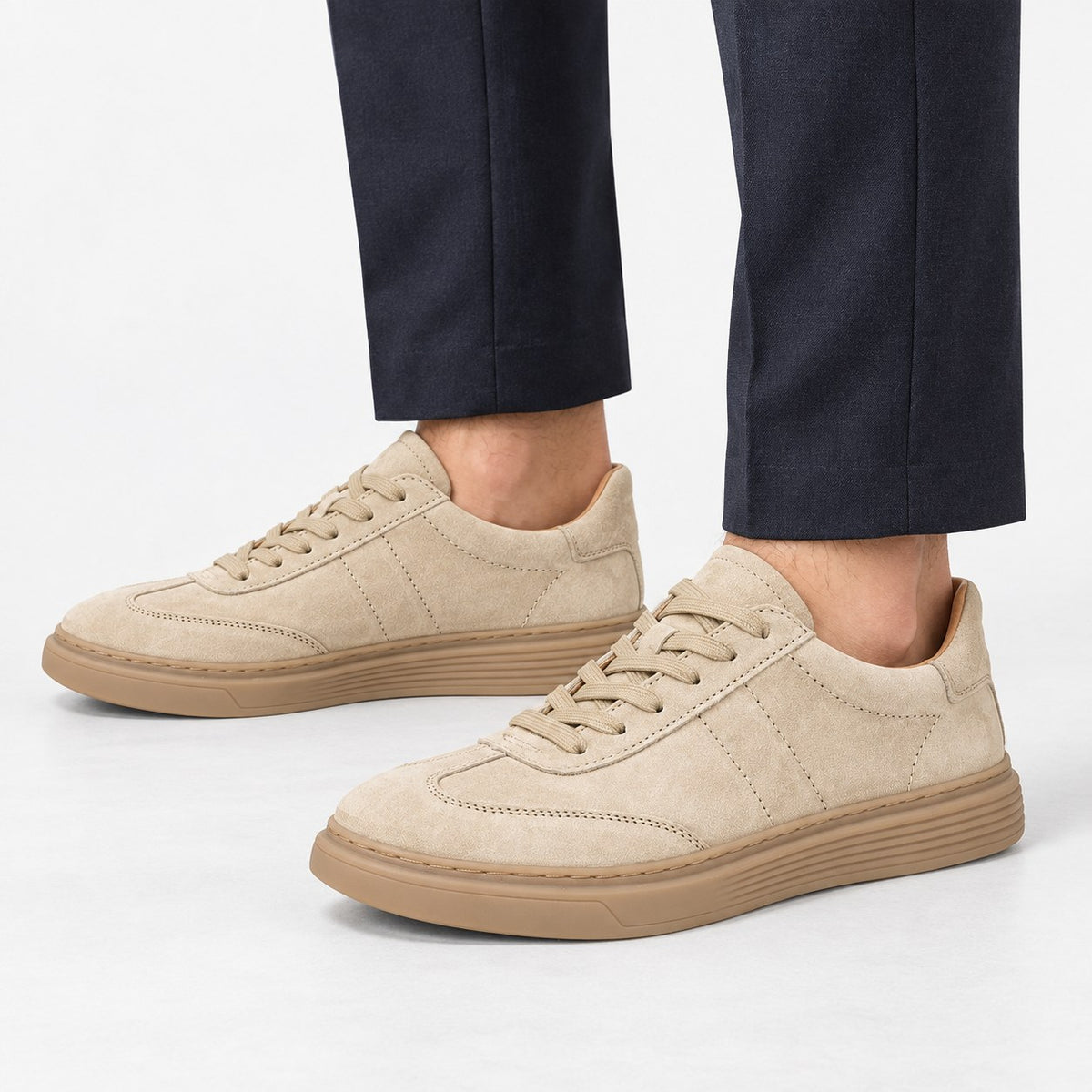 Suede cupsole sneakers with tonal laces