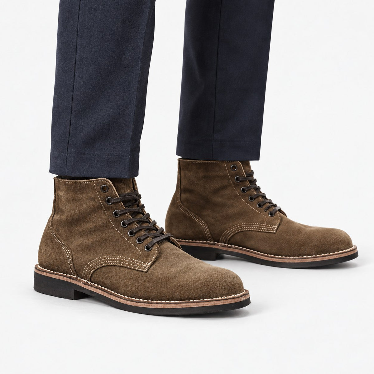 Suede plain toe lace up ankle boots
