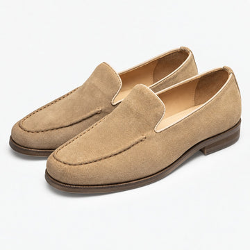 Suede slip on loafers with apron stitching