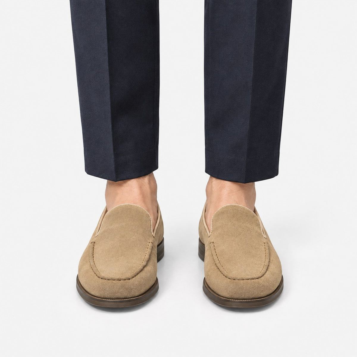 Suede slip on loafers with apron stitching