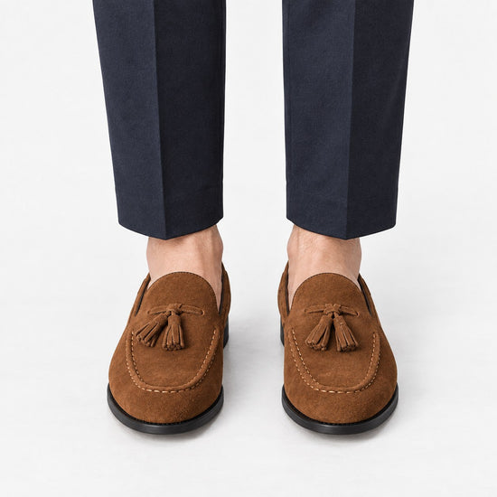 Suede tassel loafers with rubber soles