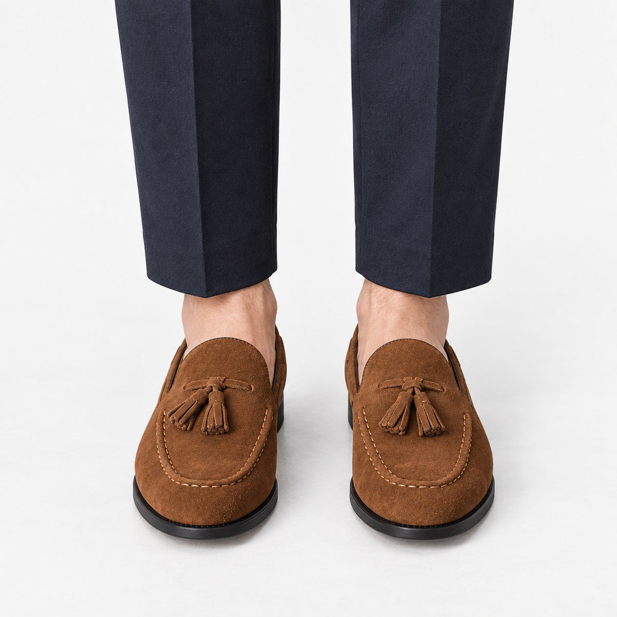 Suede tassel loafers with rubber soles