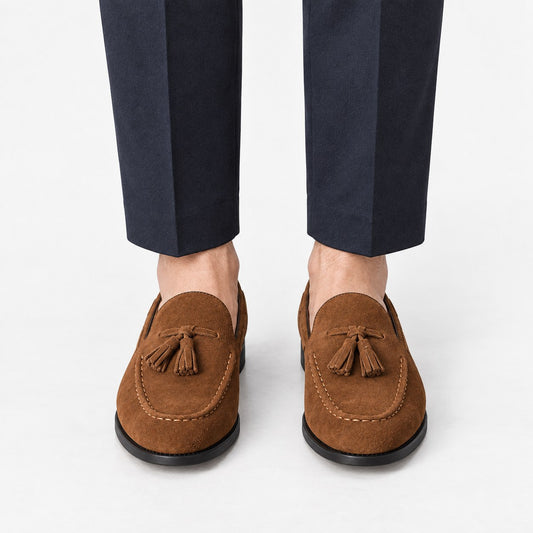 Suede tassel loafers with rubber soles