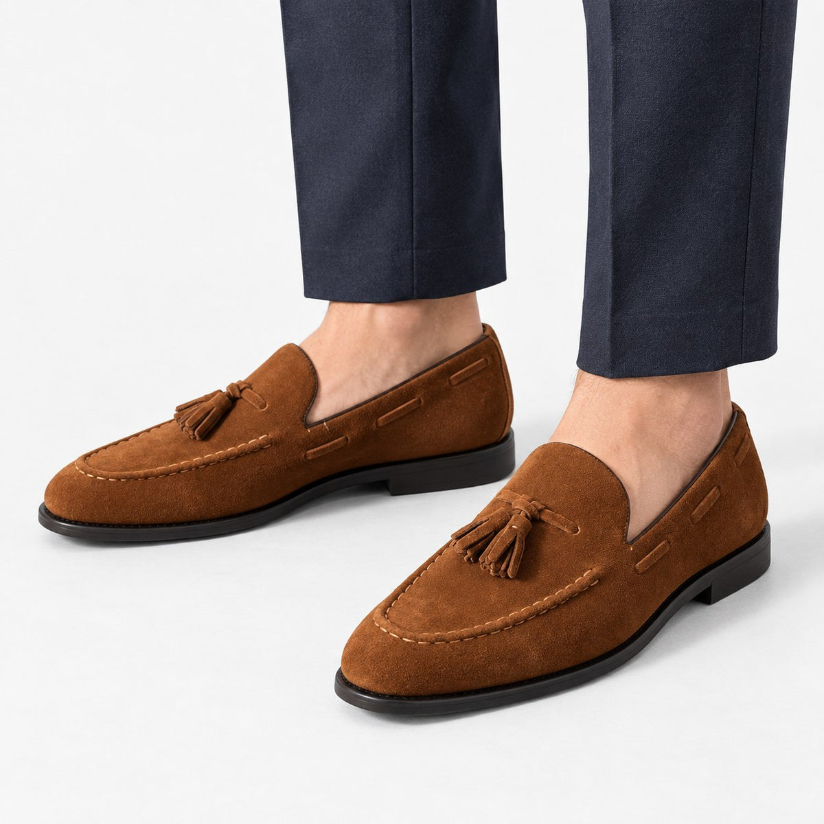 Suede tassel loafers with rubber soles
