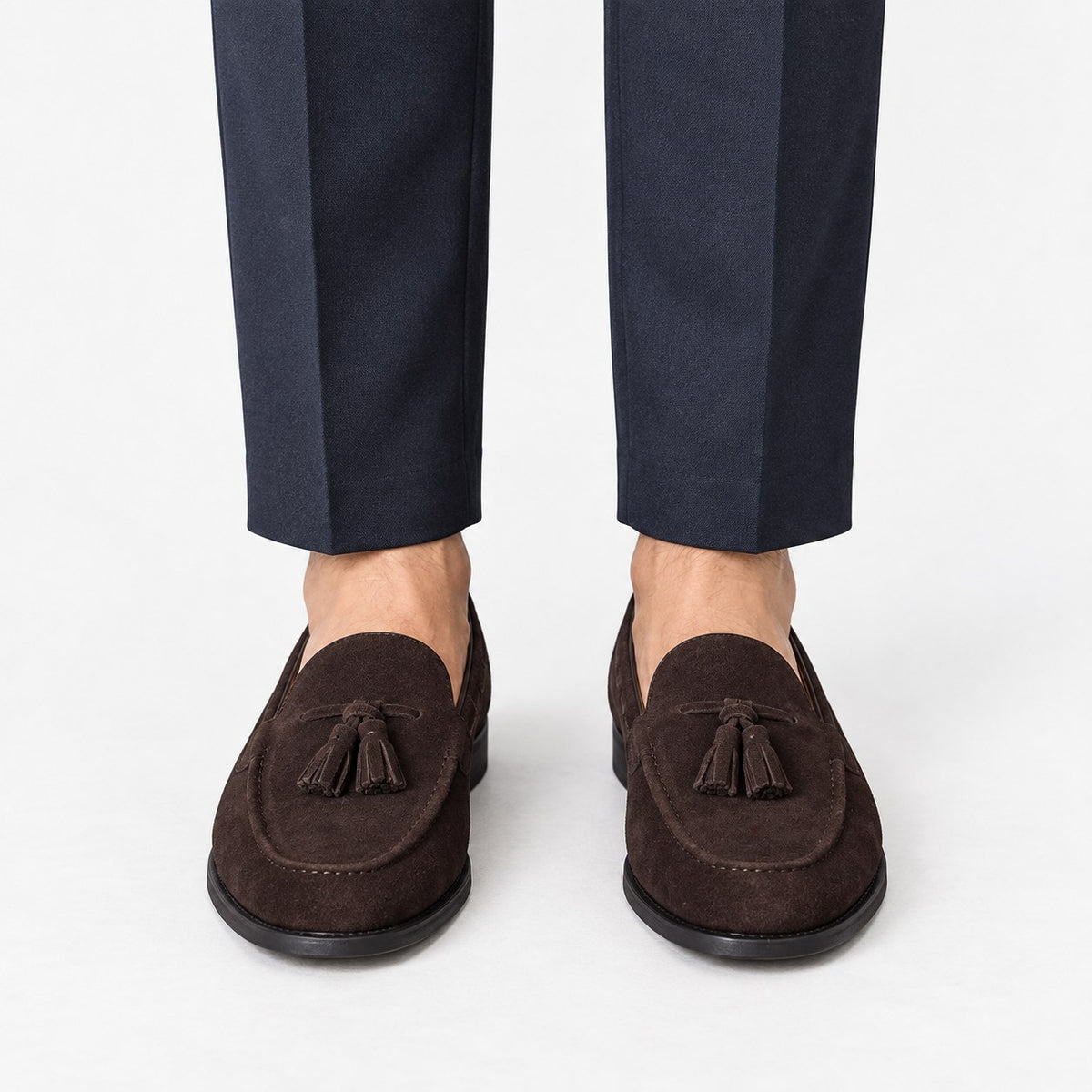 Suede tassel loafers with rubber soles