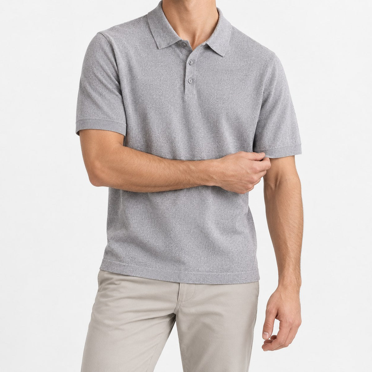 Textured lyocell short sleeve knit polo
