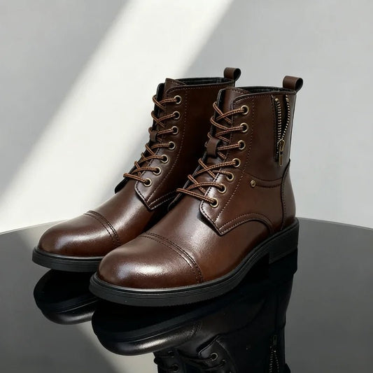 Thick-sole moto high-top boot