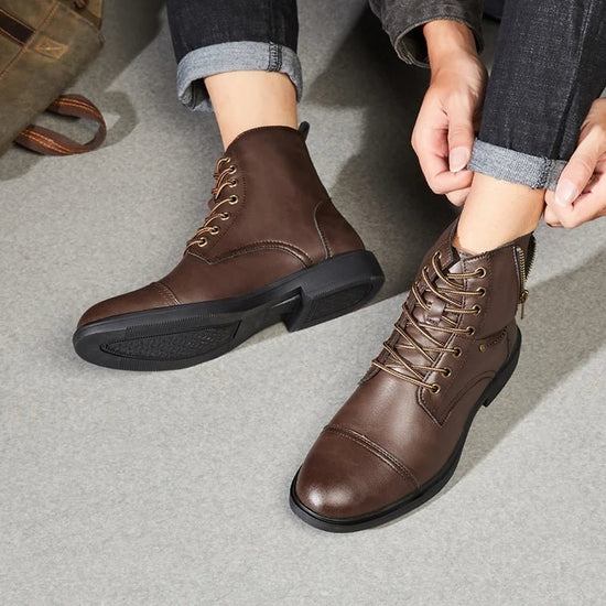 Thick-sole moto high-top boot