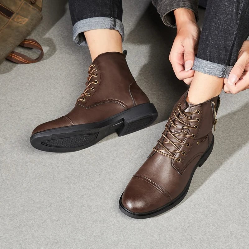 Thick-sole moto high-top boot