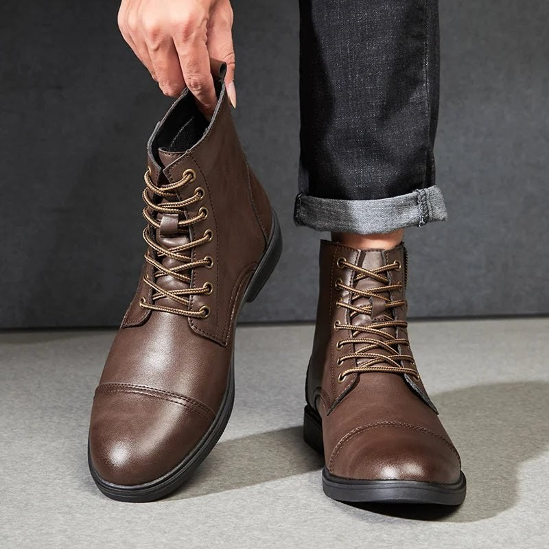 Thick-sole moto high-top boot