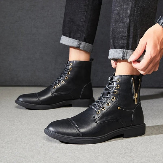 Thick-sole moto high-top boot