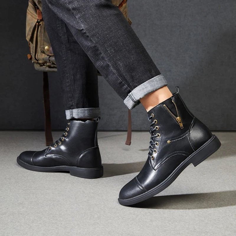 Thick-sole moto high-top boot