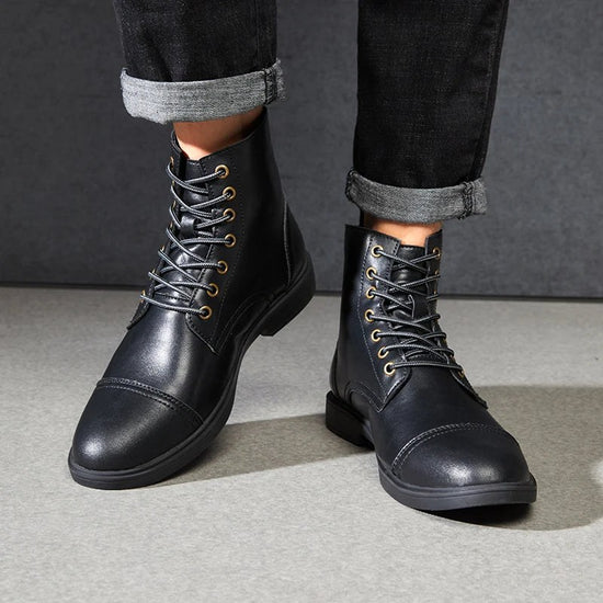 Thick-sole moto high-top boot