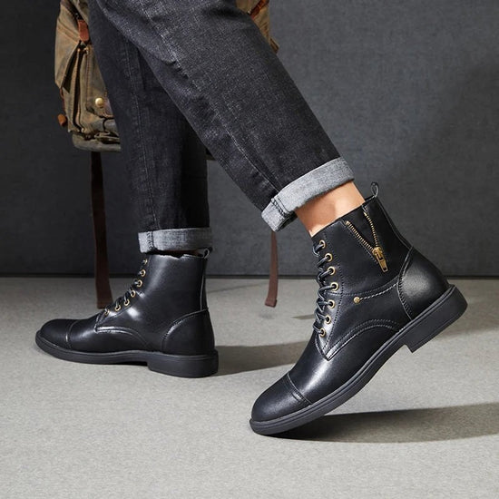 Thick-sole moto high-top boot