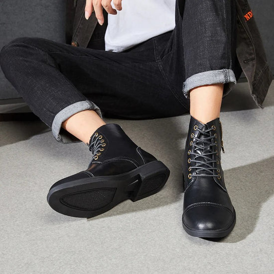 Thick-sole moto high-top boot