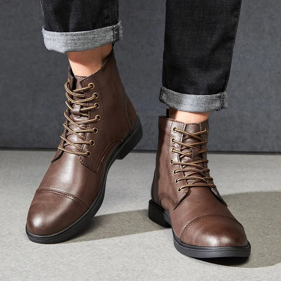 Thick-sole moto high-top boot