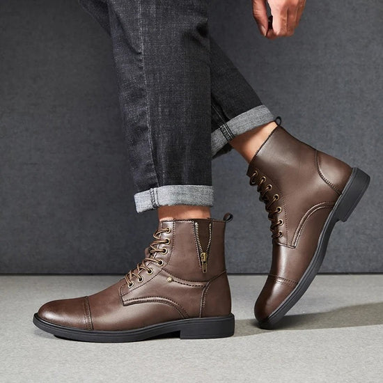 Thick-sole moto high-top boot