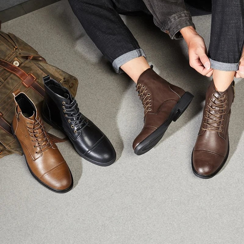 Thick-sole moto high-top boot