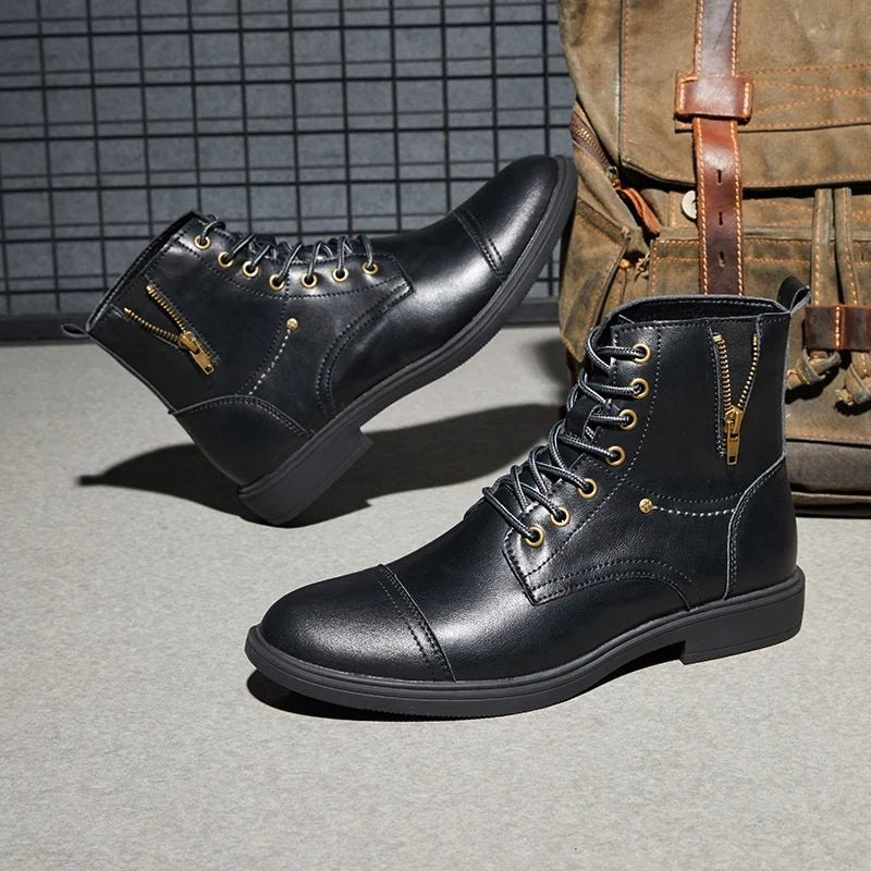 Thick-sole moto high-top boot