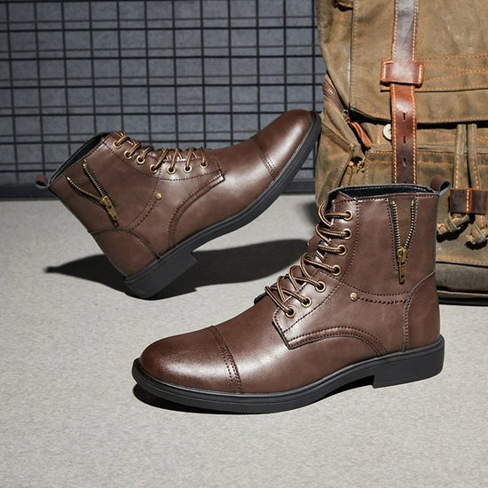 Thick-sole moto high-top boot