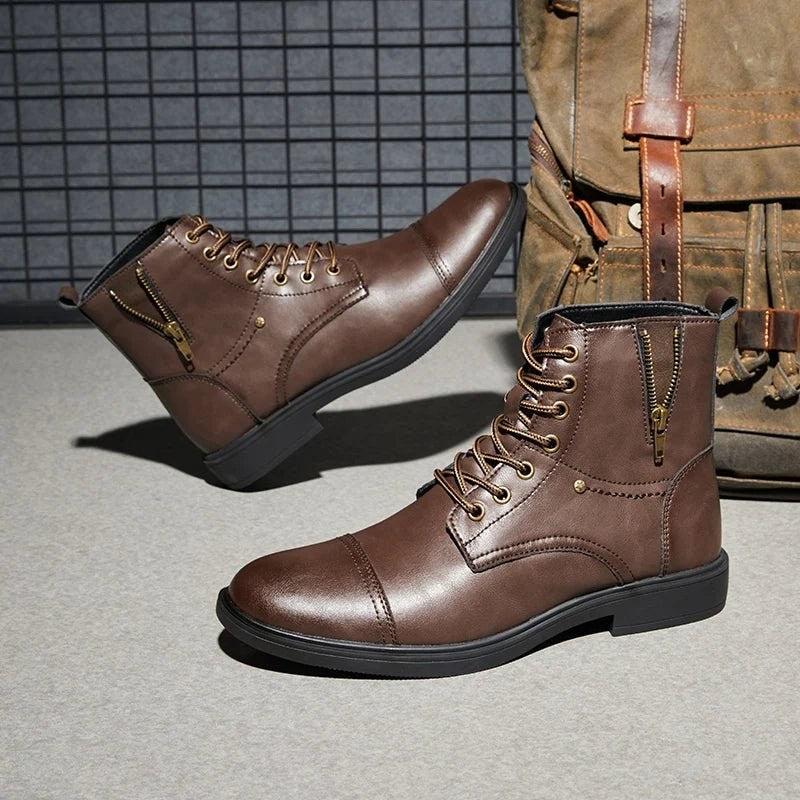Thick-sole moto high-top boot