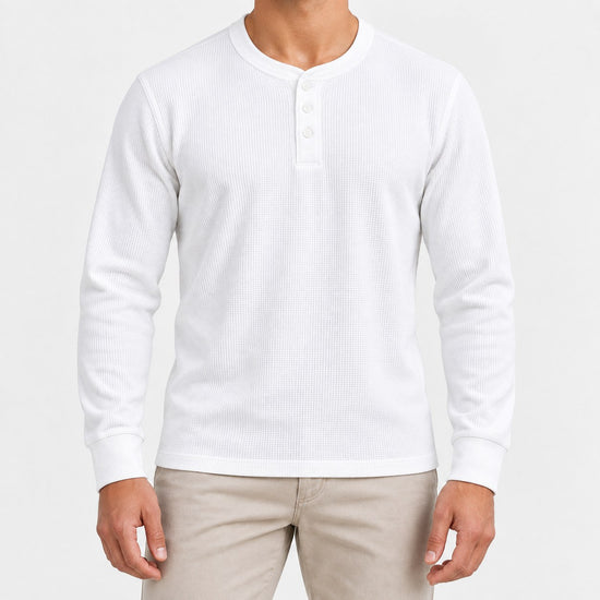 Waffle knit long sleeve henley