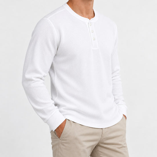 Waffle knit long sleeve henley