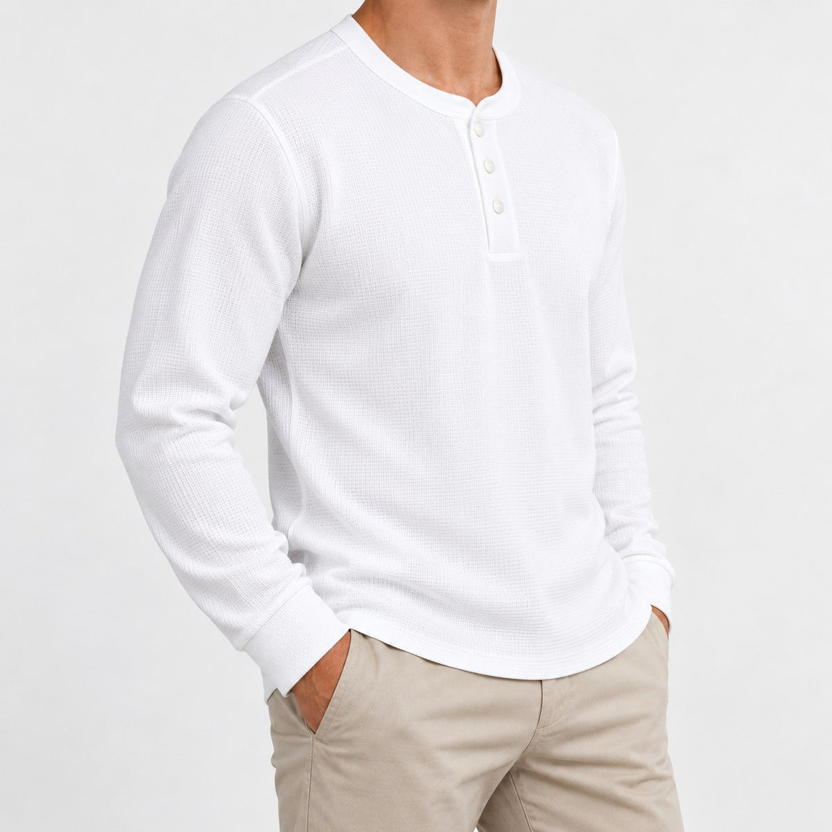 Waffle knit long sleeve henley